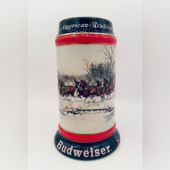Vintage 1990 Budweiser Holiday Beer Stein An American Tradition Clydesdales - Picture 6 of 9